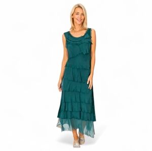 GIGI MODA MADE IN ITALY Siena 2031 Silk Dress in Peacock Green - Medium